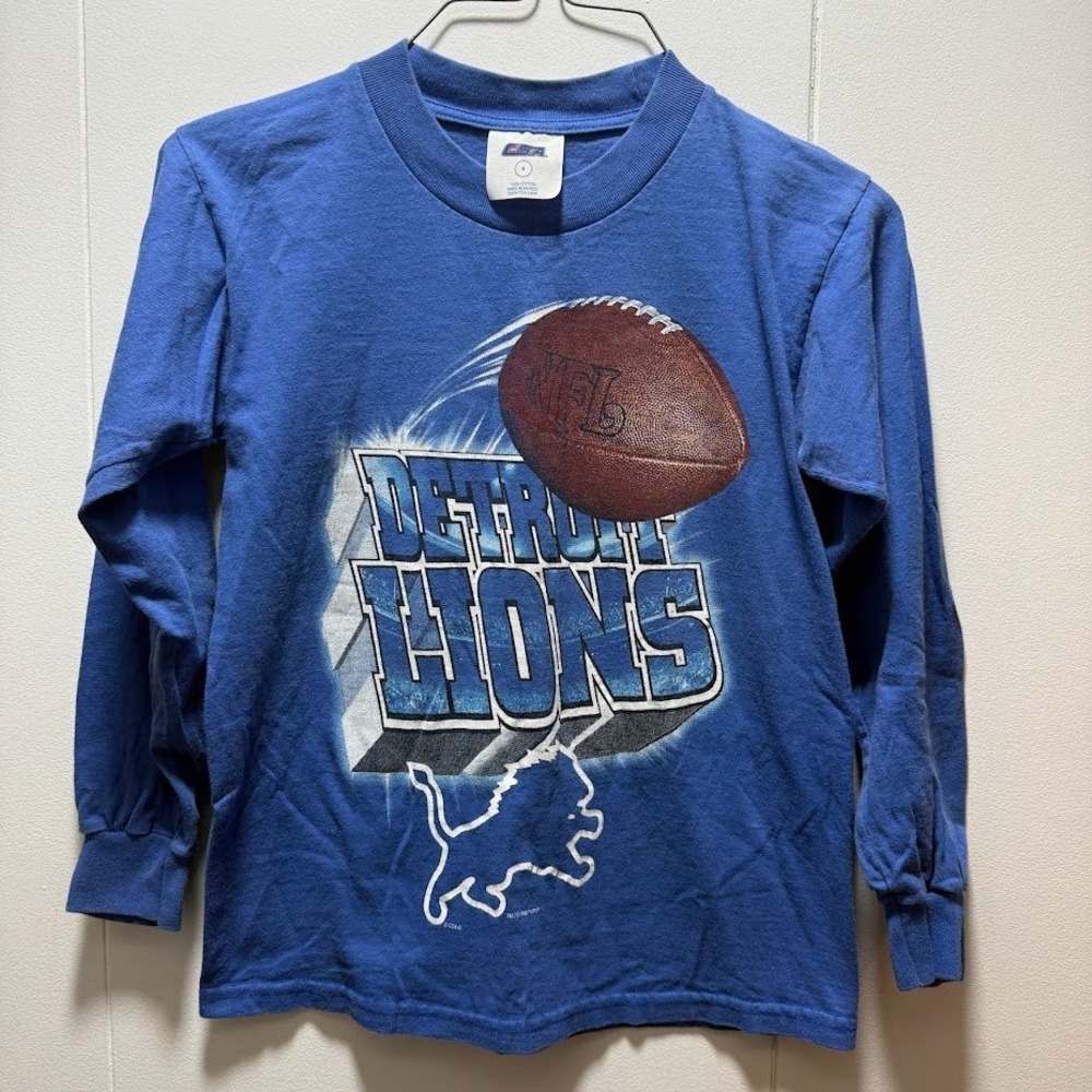 Vintage 1997 Detroit Lions CSA Long Sleeve Shirt Kids Size 8 Blue NFL Football